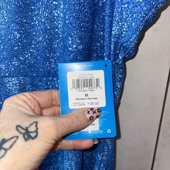 Columbia NWT Blue Print Tank Dress M Omni-Shade Stretch Casual Summer Outdoor - Picture 3 of 5